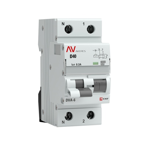 Дифференциальный автомат DVA-6 1P+N 40А (D) 300мА (A) 6кА AVERES | код  rcbo6-1pn-40D-300-a-av | EKF